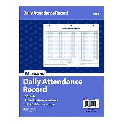 Adams Attendance Records, One Part (No Copies), 11 x 8.5, 50 Forms Total (ABF9493)