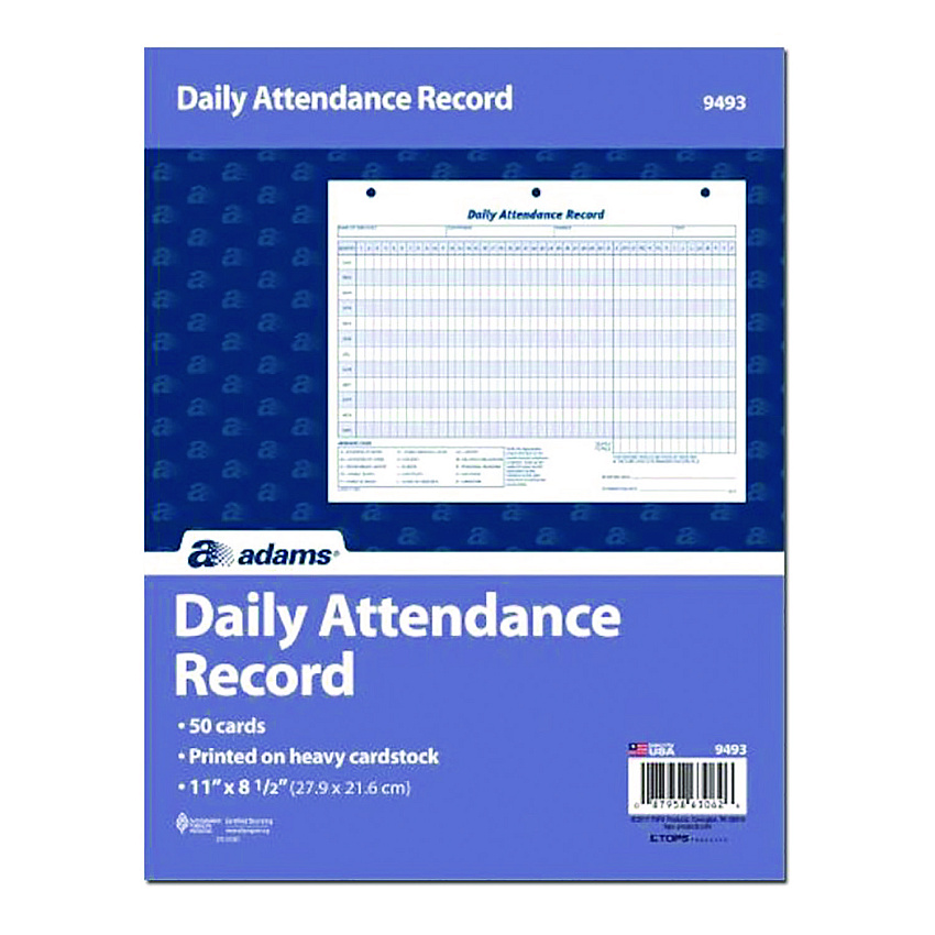 Adams Attendance Records, One Part (No Copies), 11 x 8.5, 50 Forms Total (ABF9493)