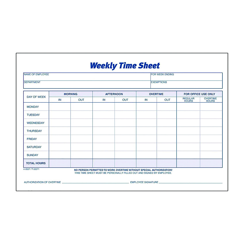 Adams Time Sheets, One Part (No Copies), 8.5 x 5.5, 100 Forms/Pad, 2 Pads/Pack (ABF9507ABF)