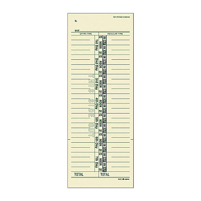 Adams Time Cards for Acroprint, Amano and Lathem Time Clocks, One-Sided, 3.38" x 9", 200/Pack (ABF9656200)