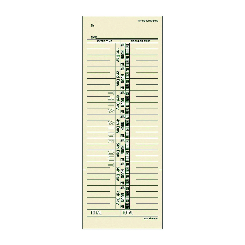 Adams Time Cards for Acroprint, Amano and Lathem Time Clocks, One-Sided, 3.38" x 9", 200/Pack (ABF9656200)