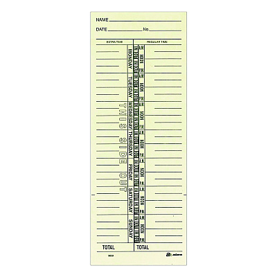 Adams Time Cards for Acroprint, Amano and Lathem Time Clocks, One Side, 3.38" x 9", 200/Pack (ABF9659200)