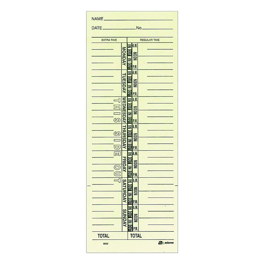 Adams Time Cards for Acroprint, Amano and Lathem Time Clocks, One Side, 3.38" x 9", 200/Pack (ABF9659200)