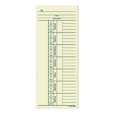 Adams Time Cards for Acroprint, Amano and Lathem Time Clocks, Two Sides, 3.4" x 8.25", 200/Pack (ABF9660200)