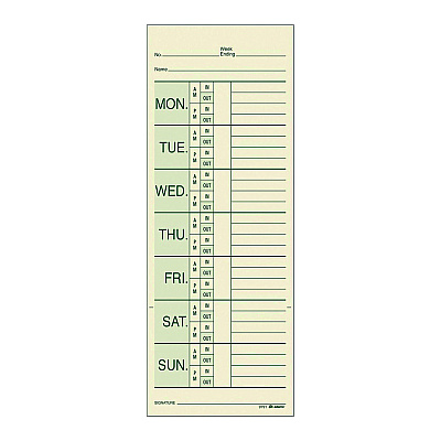 Adams Time Cards for Pyramid 1000 Time Clock, Two Sides, 3.38" x 9", 200/Pack (ABF9791200)