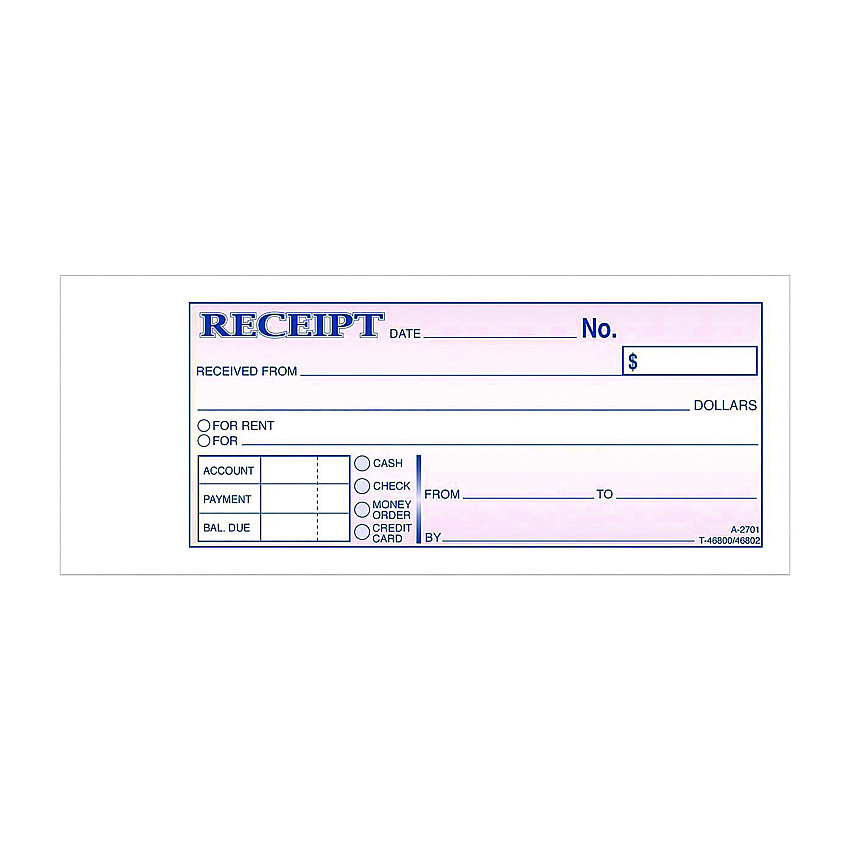 Adams Money/Rent Receipt Book, Two-Part Carbonless, 6.69 x 2.75, 50 Receipts/Book, 5 Books/Pack (ABFDC2701)