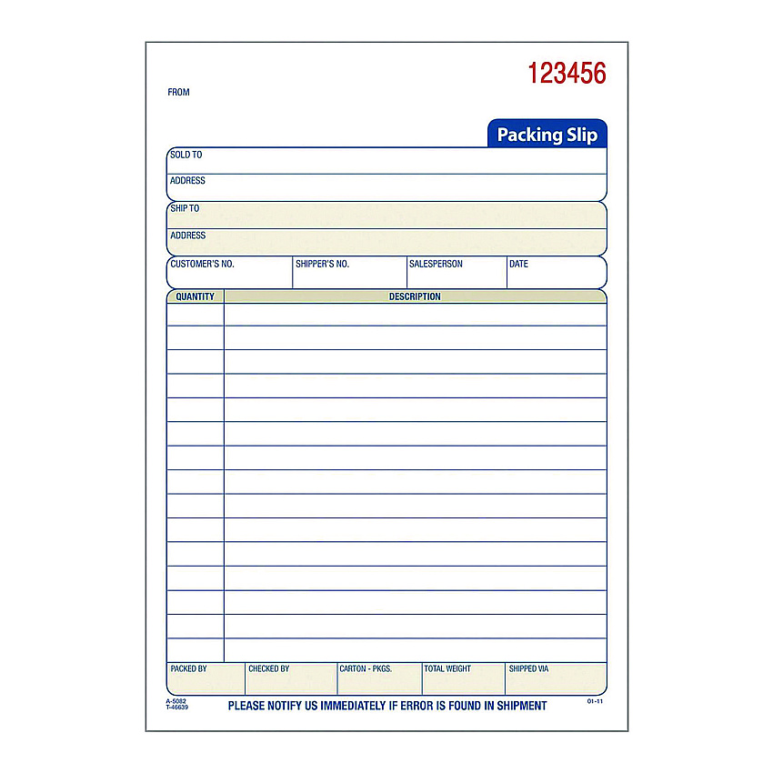 Adams Multipart Packing List Forms, Three-Part Carbonless, 5.56 x 7.94, 50 Forms Total (ABFT5082)