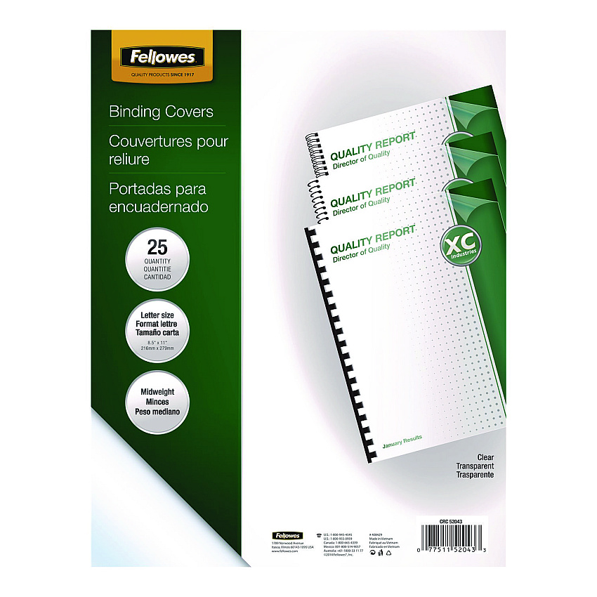 Fellowes Crystals Transparent Presentation Covers for Binding Systems, Unpunched, Clear, with Square Corners, 11 x 8.5, 25/Pack (FEL52043)