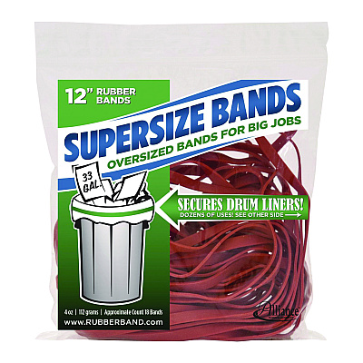 Alliance Rubber Rubber Rubber SuperSize Bands, 0.25" x 12", Red, 18/Pack (ALL1058054)
