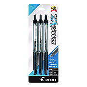 Pilot Precise V7RT Roller Ball Pen, Retractable, Fine 0.7 mm, Black Ink and Barrel, 3/Pack (PIL26058)