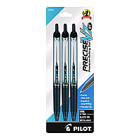 Pilot Precise V7RT Roller Ball Pen, Retractable, Fine 0.7 mm, Black Ink and Barrel, 3/Pack (PIL26058)