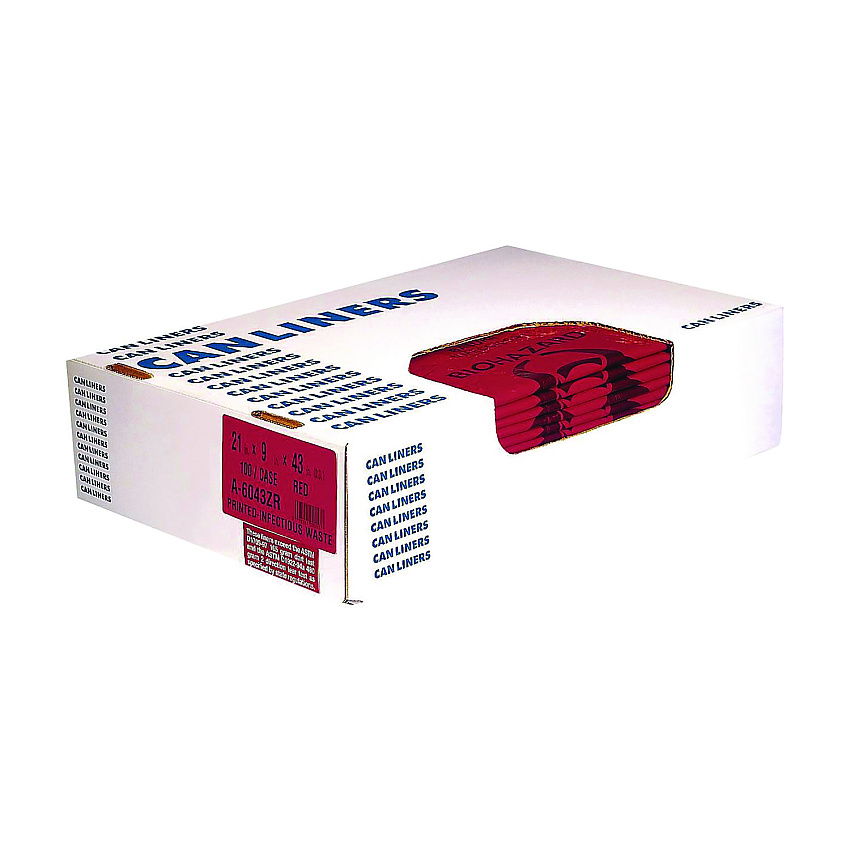 Heritage Healthcare Biohazard Printed Low-Density Can Liners, Infectious Waste, 44 gal, 3.2 mil, 37" x 50", Red, Flat Pack, 75/Carton (HERA7450ZR)