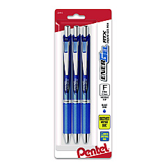 Pentel EnerGel RTX Deluxe Gel Pen, Retractable, Fine 0.5 mm, Blue Ink, Blue/Silver Barrel, 3/Pack (PENBLN75BP3C)