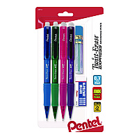 Pentel Twist Erase EXPRESS Mechanical Pencil, 0.7 mm, HB (#2), Black Lead, Assorted Color Barrels, 4/Pack (PENQE417FLZBP4)
