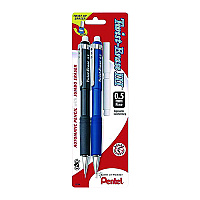Pentel Twist-Erase III Mechanical Pencil, 0.5 mm, HB (#2), Black Lead, Black/Blue Barrel, 2/Pack (PENQE515BPK6)