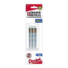 Pentel Eraser Refills for Sharp Kerry/EnerGize-X/Wow Pencil/Gizmo/Cushi/Hot Shots/Technica-X, White, 4/Tube, 3 Tubes/Pack (PENZ21BP3K6)