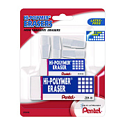 Pentel Hi-Polymer Eraser Assortment, (4) Pencil Caps/(1) Large Block/(1) Small Block, White, 6/Pack (PENZEH2510BP)