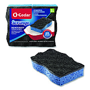 O-Cedar Scrunge Heavy-Duty Sponge, 2.63 x 4.25, 1" Thick, Black/Blue, 2/Pack, 8 Packs/Carton (148377CT)