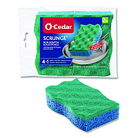 O-Cedar Scrunge Non-Scratch Scrub Sponge, 2.63 x 4.25, 1" Thick, Green/Blue, 2/Pack, 8 Packs/Carton (169431CT)