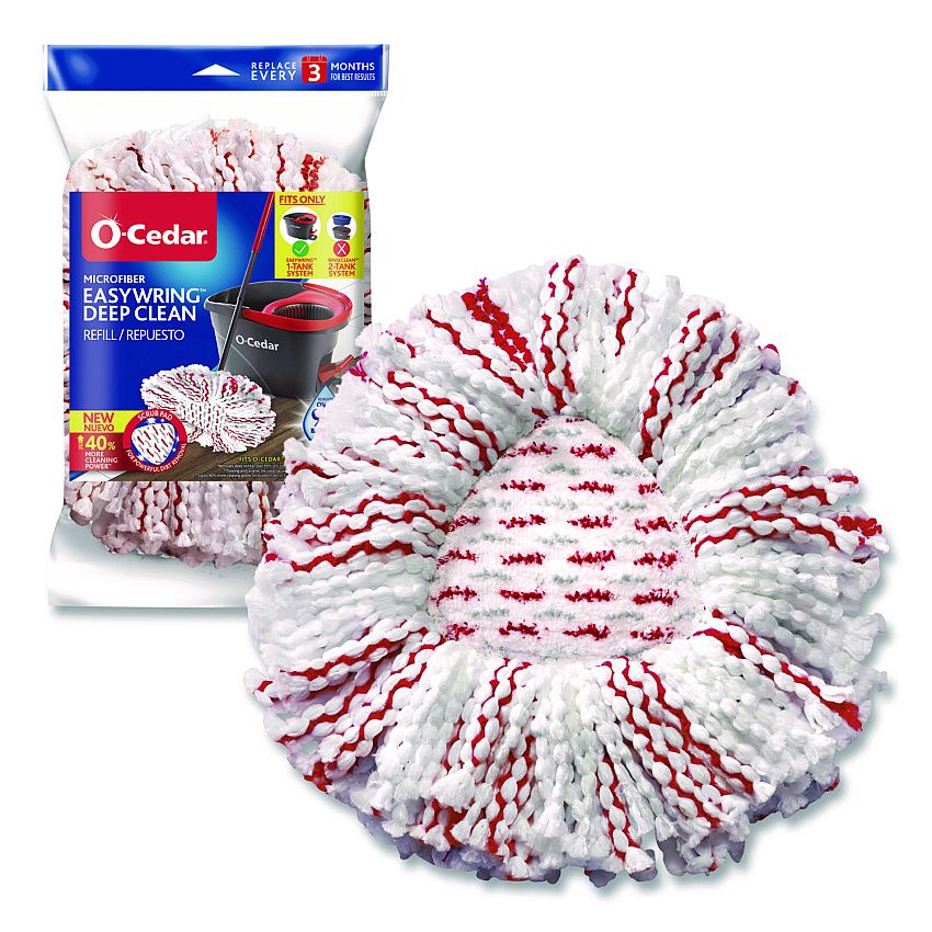 O-Cedar EZWring Deep Clean Refill, Patented Microfiber, Custom Size for EZ Wring Mop Systems, Red/White, 4/Carton (170500CT)