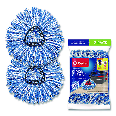 O-Cedar Rinse Clean Refill, Microfiber, Custom Size for Rinse Clean Mop System, Blue/White, 2/Pack, 6 Packs/Carton (172092CT)