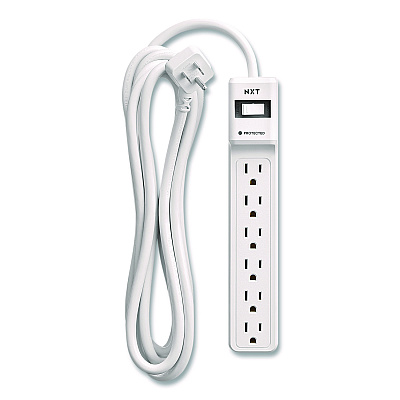 NXT Technologies 6-Outlet Surge Protector, 6 AC Outlets, 12 ft Cord, 900 J, White (NX61425)