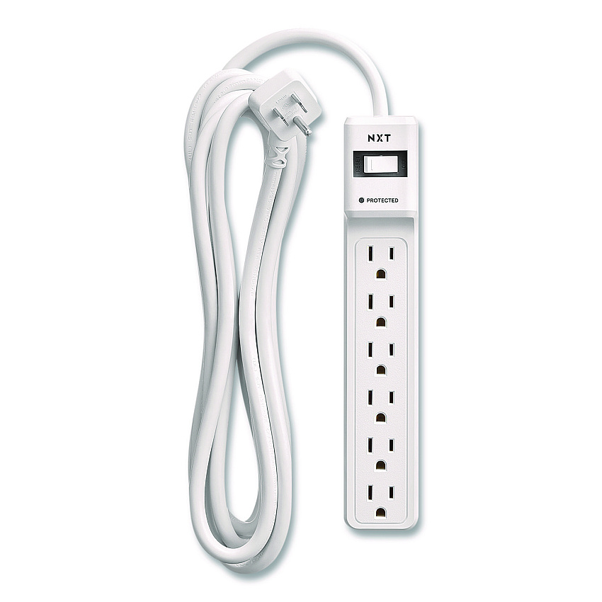 NXT Technologies 6-Outlet Surge Protector, 6 AC Outlets, 12 ft Cord, 900 J, White (NX61425)