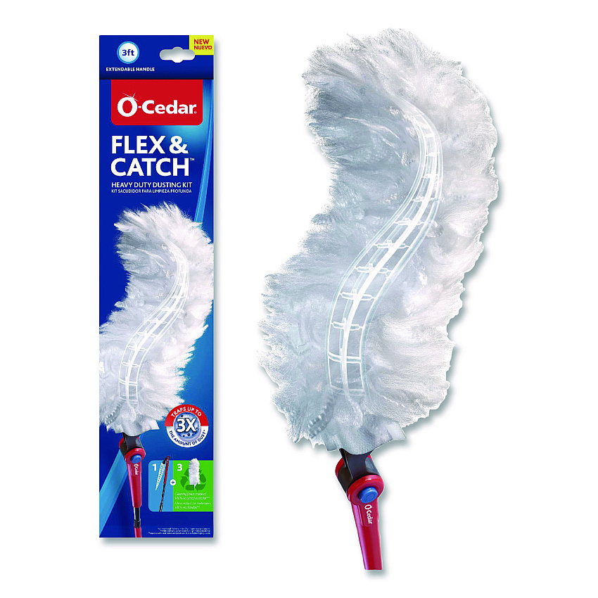 O-Cedar Flex and Catch Heavy-Duty Dusting Kit, 1 Duster Wand and 3 Refills (172148EA)