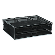MOUNT-IT! Metal Mesh Monitor Stand with Storage Drawers, For Up to 32" Monitors, 15.8" x 11.8" x 4.7", Black, Supports 30 lb (MI7365)