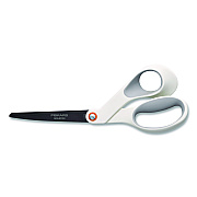 Fiskars Premier SoftGrip Nonstick Scissors, 9.75" Long, 8" Cut Length, Offset White Handle (1069764)