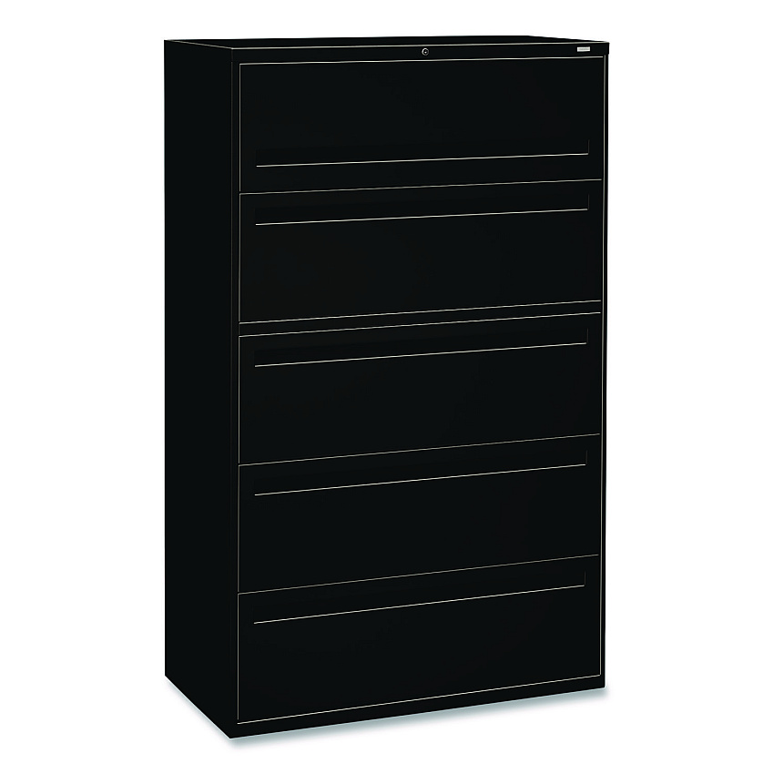 HON Brigade 700 Series Lateral File, 4 Legal-/Letter-Size File Drawers, 1 File Shelf, 1 Post Shelf, Black, 42" x 18" x 64.25" (HON795LP)