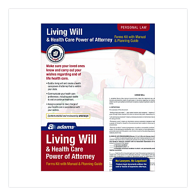 Adams Living Will and Healthcare POA Form Kit with Instructions and Digital Download, 8.5 x 11, Unlimited Number of Forms (K306)