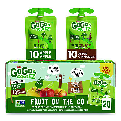 GoGo Squeez Fruit on the Go, (10) Apple/(10) Apple Cinnamon, 3.2 oz Pouch, 20/Box (24331019)
