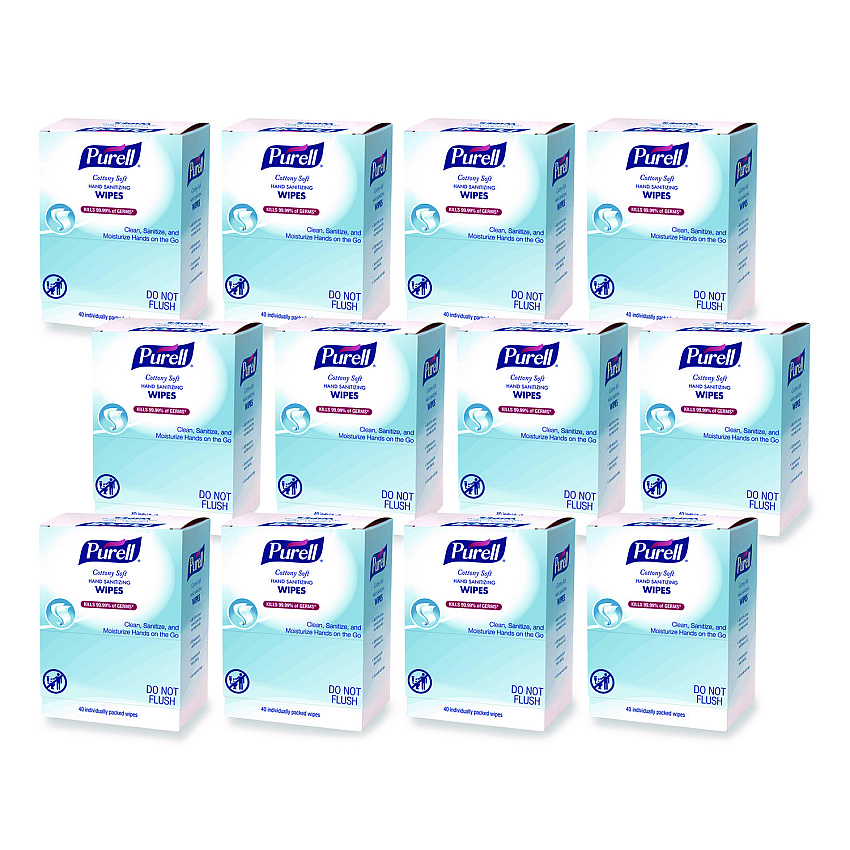 PURELL Cottony Soft Individually Wrapped Sanitizing Hand Wipes, 5 x 7, Herbal Scent, White, 480/Carton (902512)