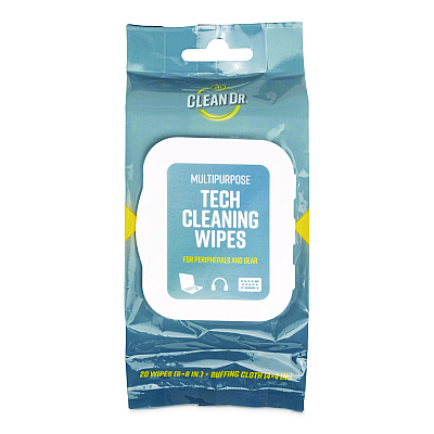 Digital Innovations ScreenDr Device and Screen Cleaning Wipes, 6.88" x 3.9", Unscented, White/Gray, 20/Pack (32566)
