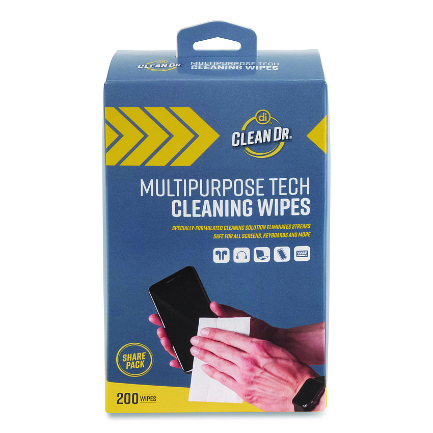 Digital Innovations ScreenDr Multipurpose Tech Cleaning Wipes, 7 x 4, Unscented, White, 200/Pack (32694)