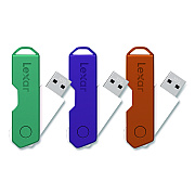 Lexar Twist Turn2 USB 2.0 Flash Drive, 32 GB, Orange/Purple/Teal, 3/Pack (24388082)
