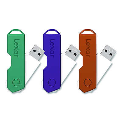 Lexar Twist Turn2 USB 2.0 Flash Drive, 32 GB, Orange/Purple/Teal, 3/Pack (24388082)