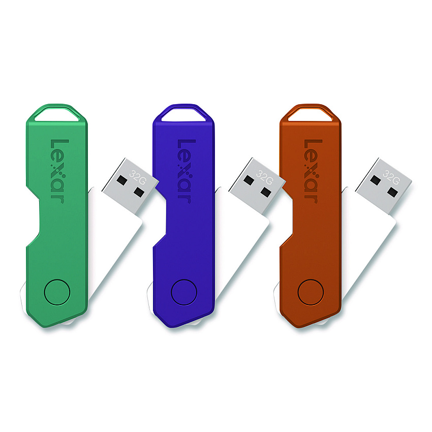 Lexar Twist Turn2 USB 2.0 Flash Drive, 32 GB, Orange/Purple/Teal, 3/Pack (24388082)