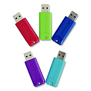 Verbatim PinStripe USB 3.0 Flash Drive, 32 GB, Assorted Colors, 5/Pack (70388)