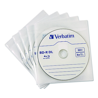 Verbatim CD/DVD Sleeves, White, 50/Pack (71125)