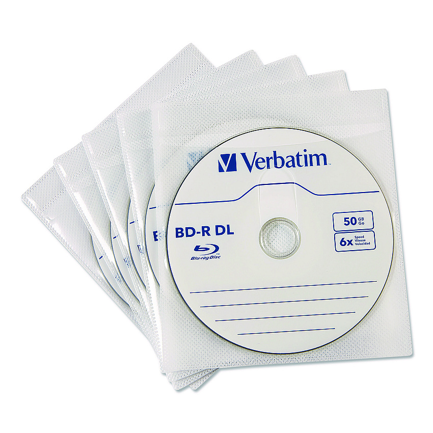 Verbatim CD/DVD Sleeves, White, 50/Pack (71125)