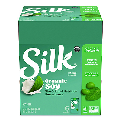 Silk Soymilk, Unsweetened Original, 32 oz, 6/Carton (1706751)