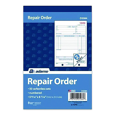 Adams Multipart Repair Order Pad, Two-Part Carbonless, 5.56 x 7.94, 50 Forms Total (D5084)