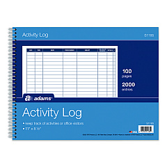 Adams Activity Logbook, 8 Columns, Blue/White Cover, 11 x 8.5 Sheets, 50 Sheets/Book (S1185ABF)