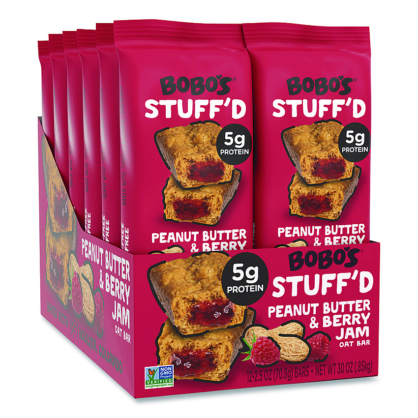 Bobo's Stuff'd Gluten-Free Peanut Butter and Berry Jam Oat Bar, 2.5 oz Bar, 12/Box (00103)