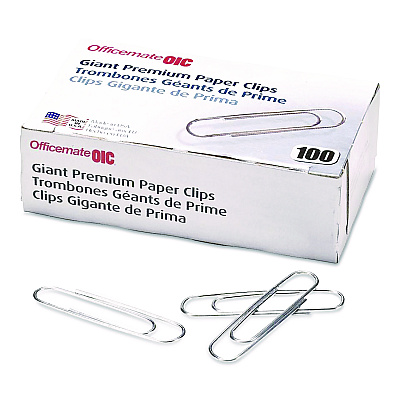 Officemate Premium Jumbo Paper Clips, Jumbo, Smooth, Silver, 100/Box, 10 Boxes/Pack (816206)