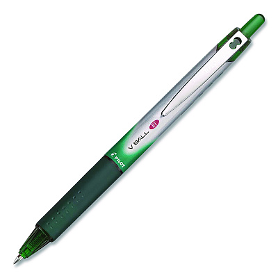 Pilot VBall RT Liquid Ink Rollerball Pen, Retractable, Fine 0.7 mm, Green Ink, Green/White Barrel (26209EA)