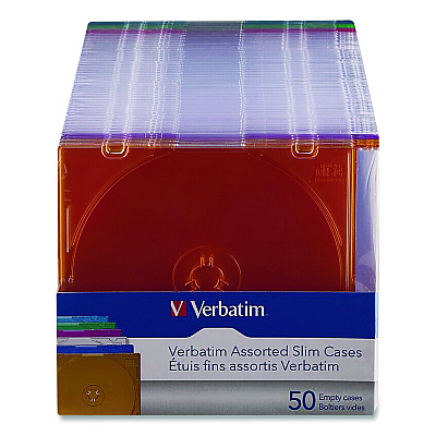 Verbatim Slim Cases for CD, DVD and Blu-Ray, Assorted Colors, 50/Pack (71128)