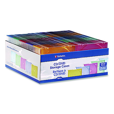 Verbatim Slim Cases, CD/DVD, Assorted Colors, 100/Pack (97836)